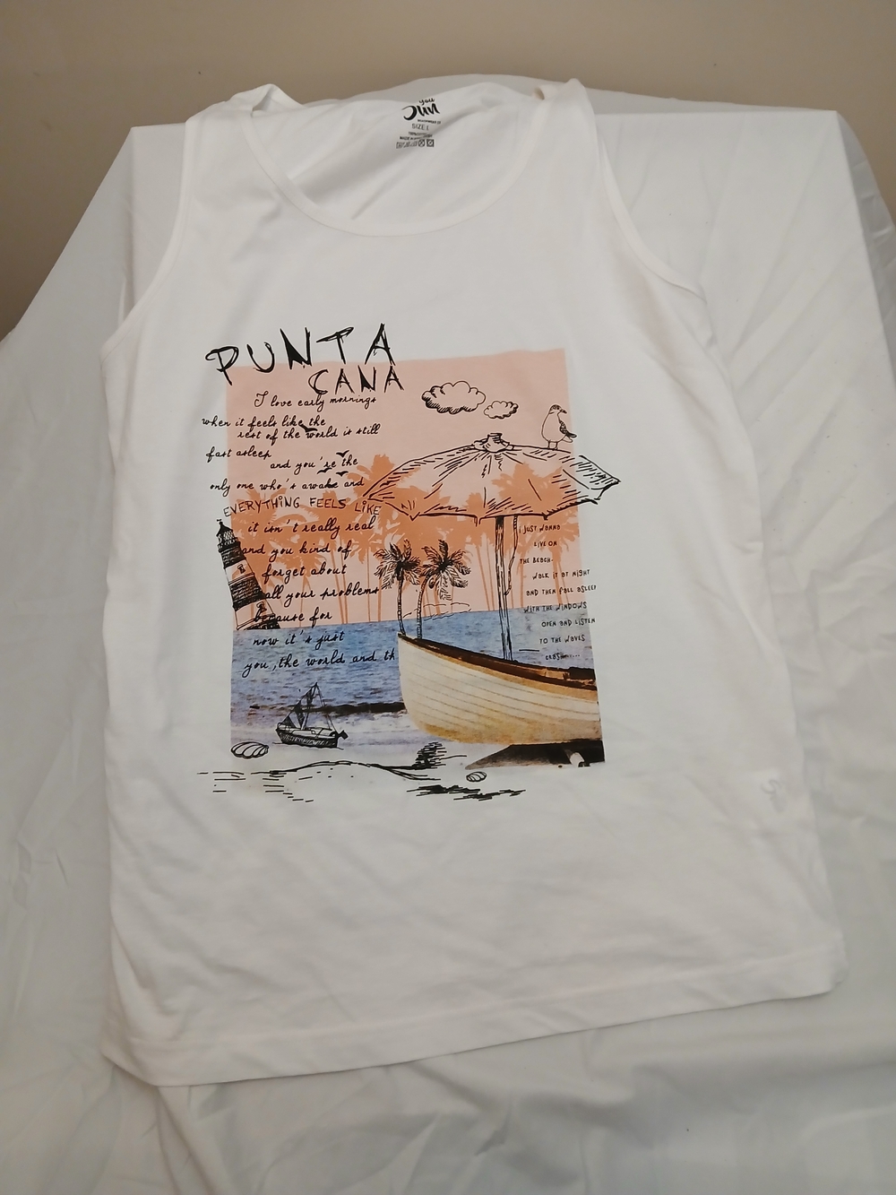 Source Unknown White Tank with Punta Cana Beach Illustration